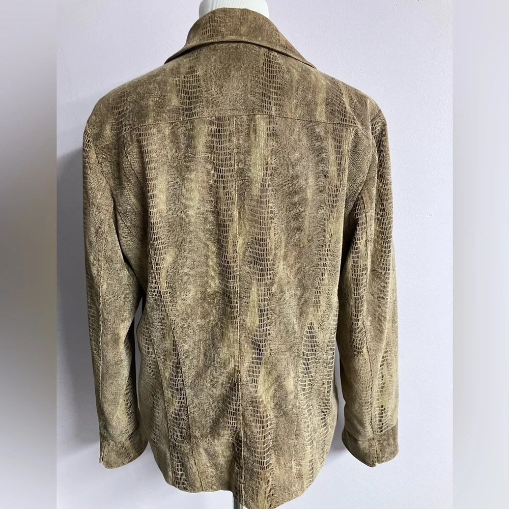 Chico’s Women's  Jacket, Size 2, Snakeskin Print, Full Button Closure, Tan/Brown